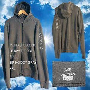 ARCTERYX WORD ON END FULL ZIP GRAY/WHITE EMBROIDERY SPELLOUT ON ARM LS HOODY.